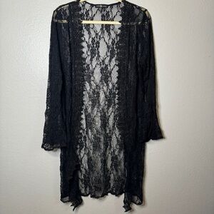Belle Tweed Bell sleeve Lacey Black Coverup with Beautiful Embroidered Lace Trim